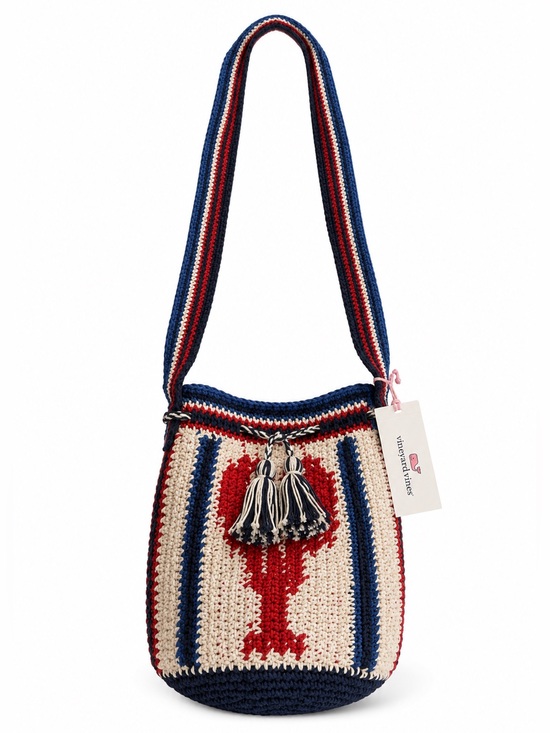 Vineyard Vines Handbags - NWT Vineyard Vines Crochet Lobster Bucket Shoulder Bag Americana Red White Blue